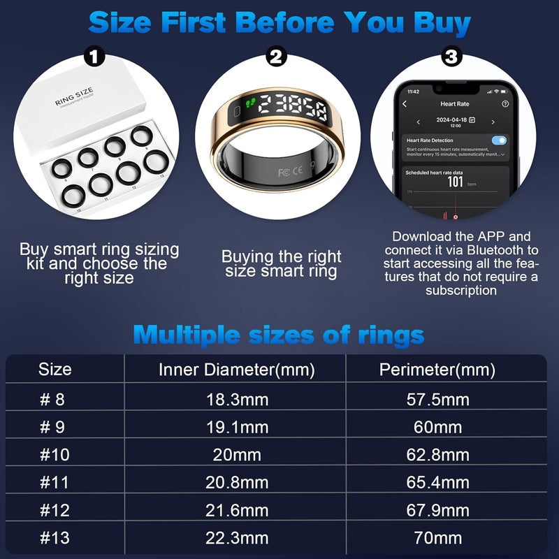 MagLoop Smart Ring Health Tracker for Men/Women,Fitness Ring Sleep Tracker with LED Display Sreeen,Fast Charging,Health and Sleep Monitoring,Motion Tracking,Female Cycle,Waterproof(Gold2,12) - Image 3